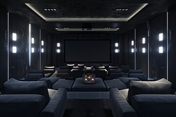 Wall Mural - A home theater mockup with plush seating