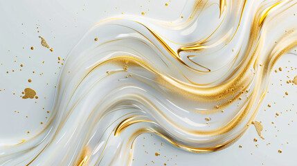 Wall Mural - A minimalist abstract in fluid art, with gold swirls on a white background, symbolizing simplicity and luxury. Elegant and understated.