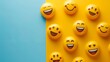 © Otseira - World emoji day 3d banner background. Emoji Celebration 3D Banner Background. World emoji day with a funny emojis. World smile day emojis. Mental health assessment, world mental health day concept.