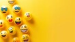 © Otseira - World emoji day 3d banner background. Emoji Celebration 3D Banner Background. World emoji day with a funny emojis. World smile day emojis. Mental health assessment, world mental health day concept.