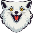 Happy arctic fox head. Funny cartoon happy arctic fox with yellow eyes head