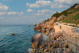 Fototapeta Pomosty - Walking path on the seafront Rhodes island, Rhodes city, Greece
