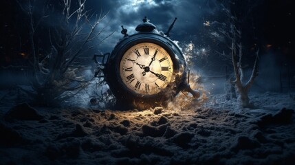 Time travel Technology Background with Clock concept and Time Machine, Can rotate clock hands. Jump into the time portal in hours. Traveling in space and time. frozen time/clock