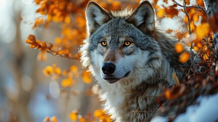 Wall Mural - Autumn Gaze of a Gray Wolf