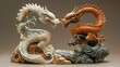 Chinese dragon statue in yin and yang wood with jade