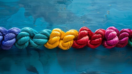 Team rope diverse strength connect partnership together teamwork unity communicate support. Strong diverse network rope team concept integrate braid color background cooperation empower power. 