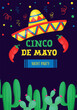 Festive flyer for Cinco de Mayo - federal holiday in Mexico. Vector design with decorative folk art elements. Vector illustration