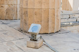 Fototapeta Desenie - LED flood light mounted on stone flooring at an archaeological site, in Athens Greece