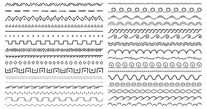 Set of 33 Hand drawn dividers, geometric dividers and waves