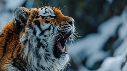 Wall Mural - Roaring Siberian Tiger in Snow