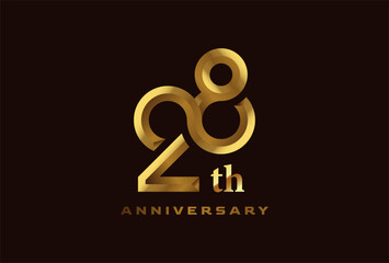 Wall Mural - Golden 28 year anniversary celebration logo, Number 28 forming infinity icon, can be used for birthday and business logo templates, vector illustration