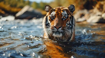 Wall Mural - Tiger in Autumn River