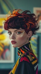 Sticker - A woman with a colorful hair style and makeup. Generative AI.