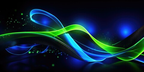 Wall Mural - a dark background with neon green and blue lines. generative ai.