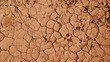 Dry ground for background. Image of dry ground and sunny winter in the morning in the countryside. The concept of infertile land, landscape, and no rainfall. Close-up dry and cracked ground texture.