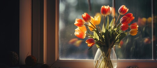 Canvas Print - A vase of flowers on a windowsill