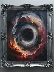 Poster - psychedelic transdimensional portal in an ornate silver baroque frame in a gallery