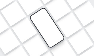 Wall Mural - cellphone with blank screen and square social media posts mockup. vector illustration