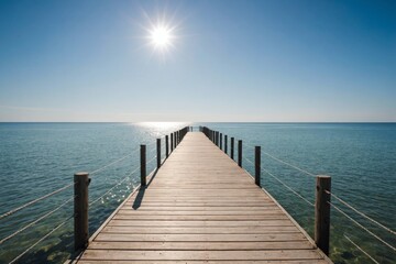  Empty jetty over sea at beach on sunny day