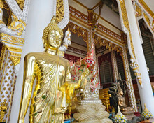 Golden Buddha Statue At Rat Prakong Tham Temple, Nonthaburi Province