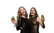 © ty - Two young ladies drinking champagne. Image of girls with balloons on a transparent background