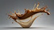 Milk Brown coffee liquid swirl splash and little bubbles with falling coffee, liquid fluid element flowing in form of wave