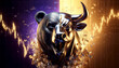 crypto icon half head bear and half head bull on charts background in purple and gold colors