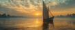 A felucca sailing peacefully along the Nile River at sunrise.