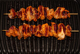 Fototapeta Las - Closeup of meat prepared on electric grill
