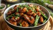 Chinese braised Chicken, pure green background. Generative AI.