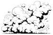 モノクロのコミックアート風ふわふわな雲のポップな背景