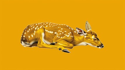 Wall Mural -   A depiction of a deer reclining on a yellow backdrop with a central white mark