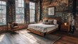 Chic Bedroom in Urban Loft with Brick Wall