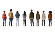 A group of people are standing in a line on transparent background.