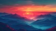 Stunning sunset over layered mountain ranges with vivid red and azure hues