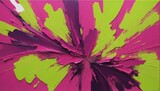 Fototapeta Kwiaty - Abstract painting with intense magenta and lime green brushstrokes creating a captivating composition.
