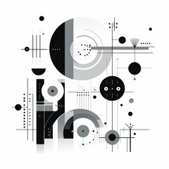 Wall Mural - a black and white abstract art piece with many circles and squares