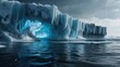 Picture of a majestic iceberg in a polar region surrounded by icy waters, under a dramatic sky, resembling the beauty of nature's grandeur