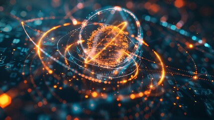 Wall Mural - abstract glowing networks with dynamic particles, digital concept of connectivity. futuristic techno