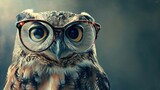 Fototapeta  - A funny portrait captures an owl wearing glasses, adding a whimsical touch to its wise demeanor, Ai Generated