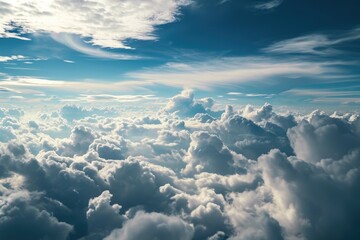 Canvas Print - Blue sky with clouds from above,Cloudscape with clear blue sky and fluffy clouds,  AI generated