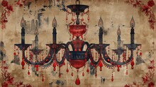 Elegant Antique Chandelier With Red Crystals In Vector Format, Perfect For Interior Design Themes
