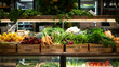 Fresh vegetables in supermarket grocery store background organic food diary products 