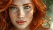 A woman whose beauty is beyond compare, with flaming locks of auburn hair. With ivory skin and eyes of emerald green. Her smile is like a breath of spring. Generative AI.