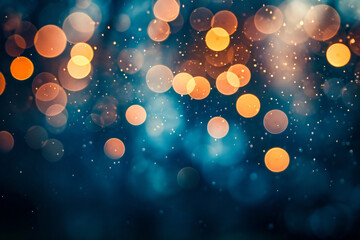 Canvas Print - Blue and yellow speckled background of blurred lights.