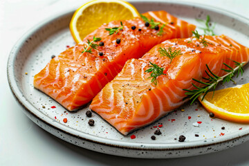 Sticker - Plate of salmon with lemon and capers as garnish.