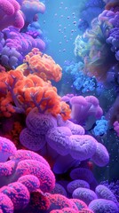 Wall Mural - Vibrant Neon Coral Reefs Radiate Life in Stunning DD