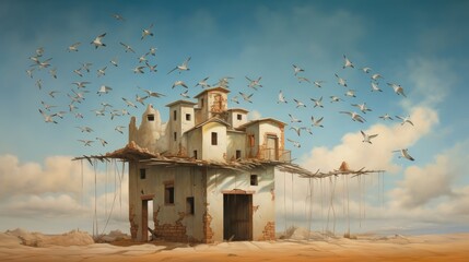 Wall Mural - bird house in the sky