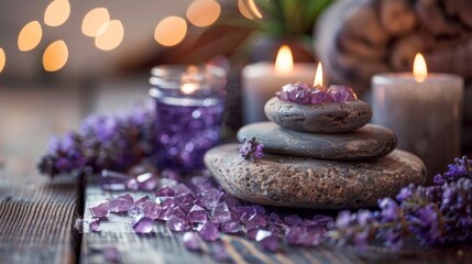  Spa Concept with Lavender Flowers and Candles