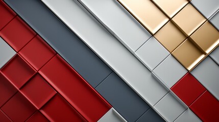 Wall Mural - Bold futuristic 3d tech style geometric background in white, gold, and red colors